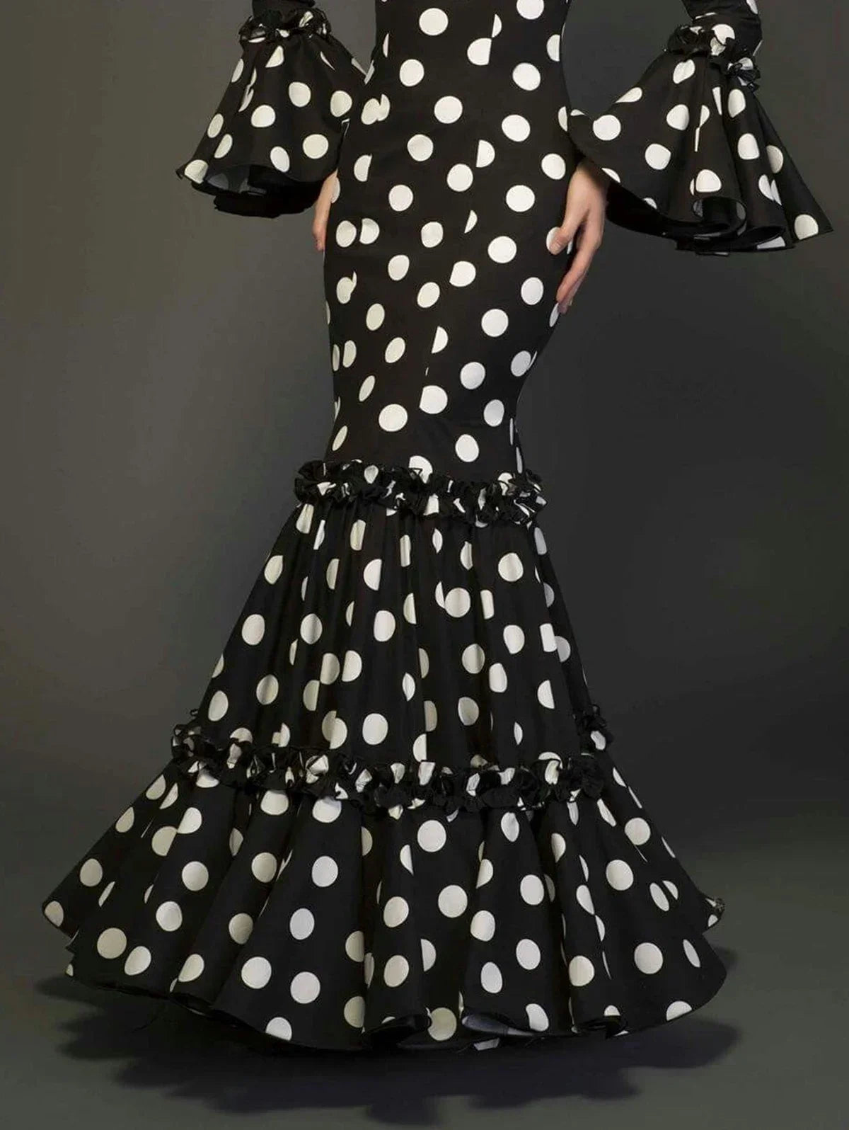 Women's Polka Dot Ruffle Hem Flare Sleeve Maxi Dress