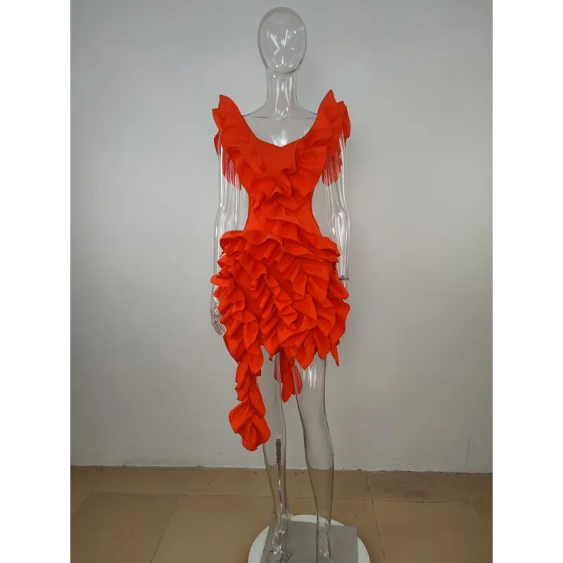 2023 summer Sexy Club Party Evening High Street Dresses Women Sleeveless Pleated Backless Asymmetrical Ball Gown Dress