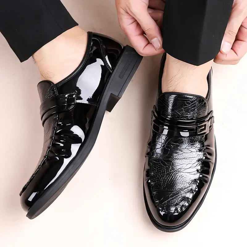 Men's Brown Crocodile Patent Leather Slip-On Loafer Oxfords