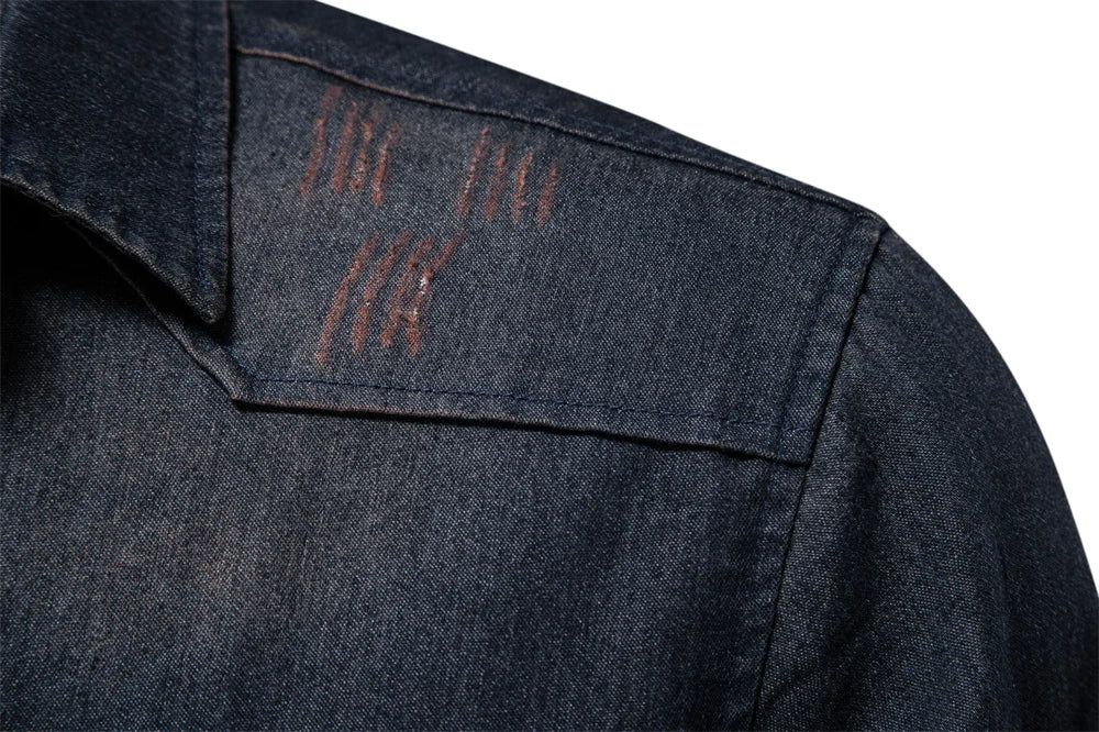 Men's Elastic Cotton Denim Long Sleeve Shirt