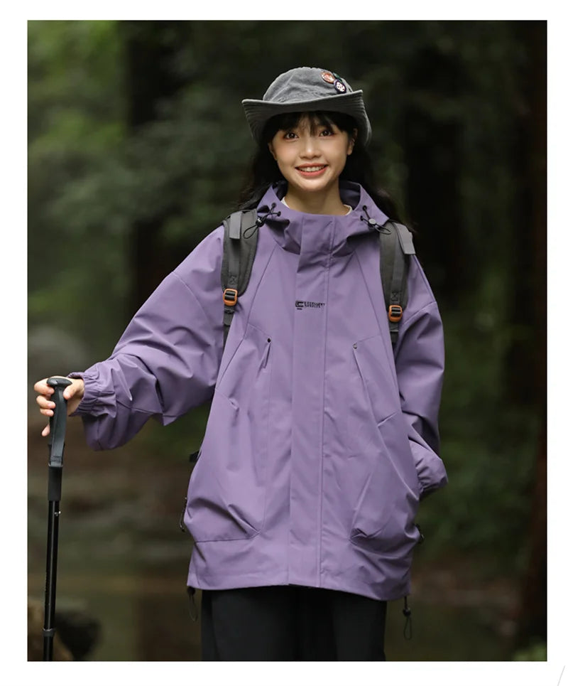 2024 New Men's Outdoor Hooded Windbreaker Jacket Autumn Waterproof Hiking Bomber Jackets Women Trekking Softshell Coats