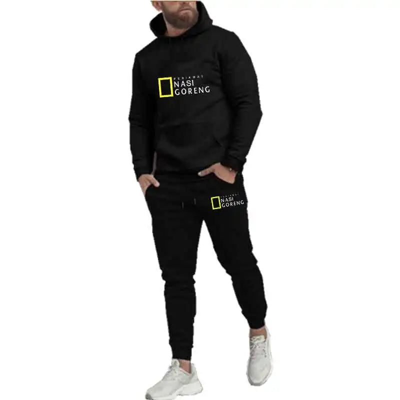 Men's Hoodie & Slim Pants Set — Gray & Blue Casual 2-Piece