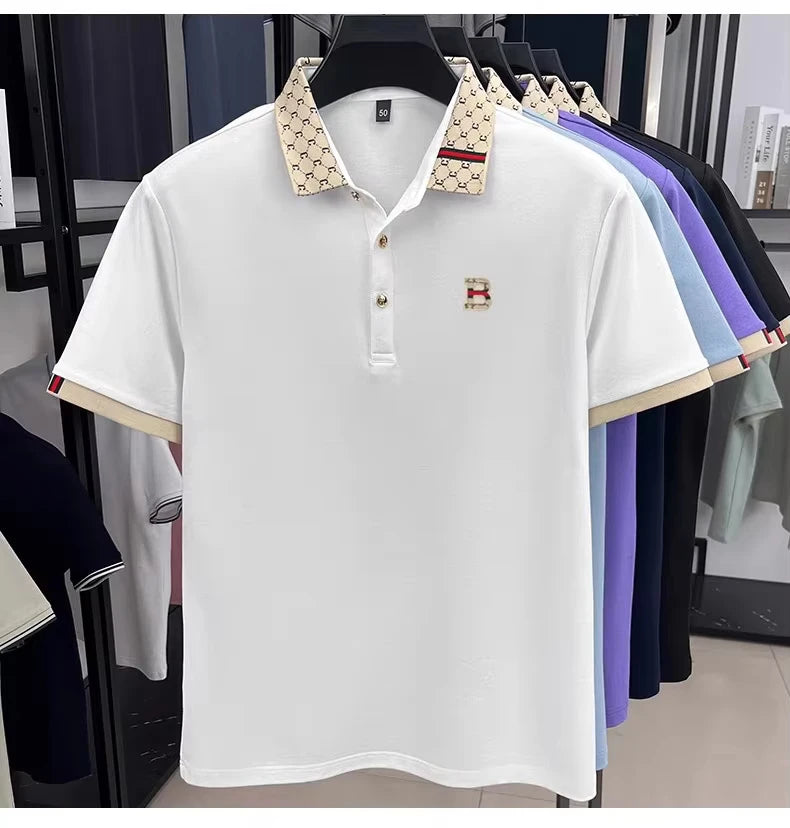Tricou polo bărbătesc de vară, cu litera B imprimată în relief, mânecă scurtă, ușor și respirabil, modă nouă, cu rever și design color block