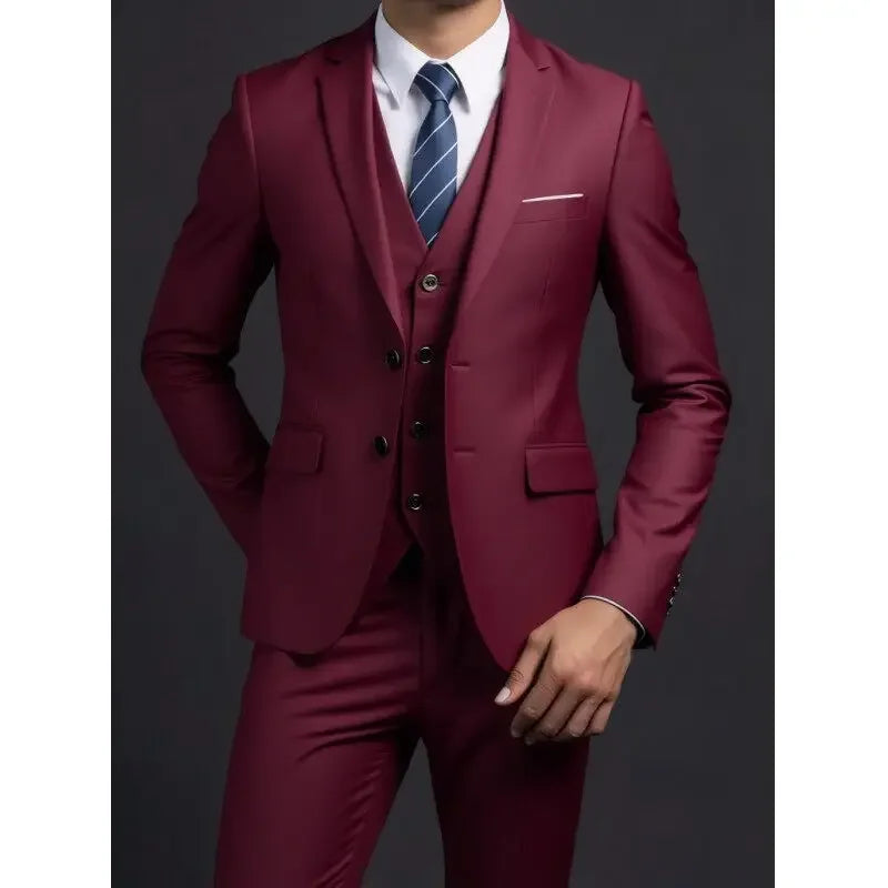 Men's British Solid Three-Piece Gentleman Suit, Business and Wedding