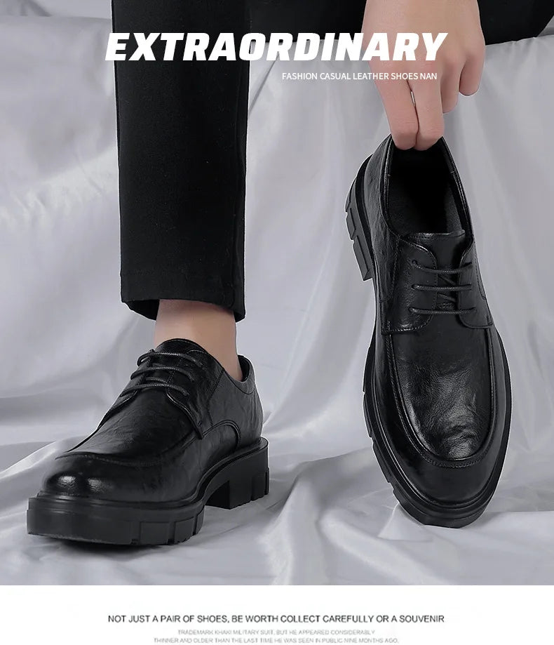 Men's Cow Leather Platform Dress Shoes (5-10 cm Heel)