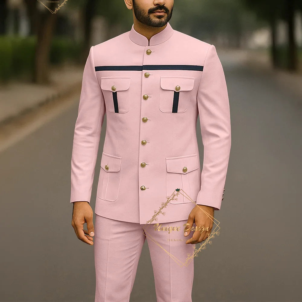 Men's Ivory Formal Safari 2-Piece Wedding Jacket Pants Set