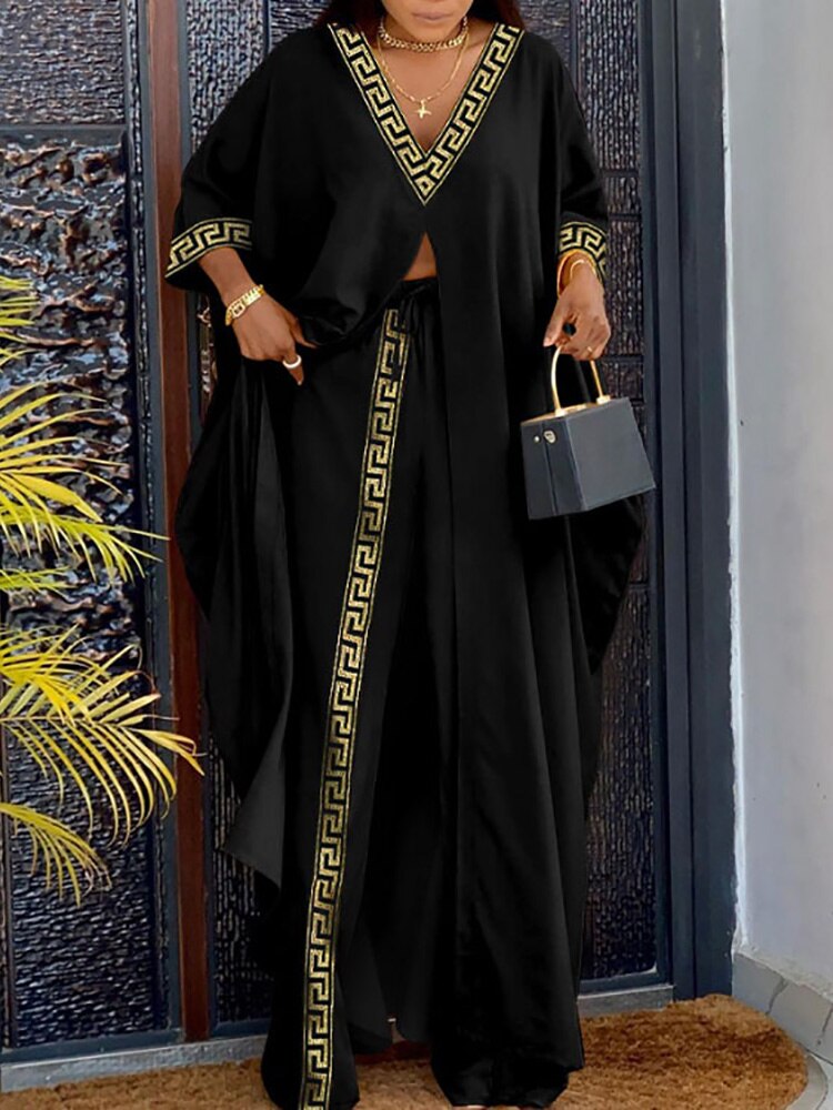 Women's Printed Elastic Waist Top and Pants Two-Piece Set