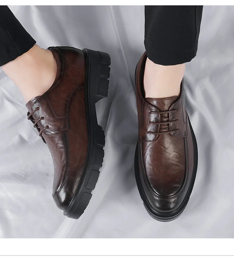 Men's Cow Leather Platform Dress Shoes (5-10 cm Heel)