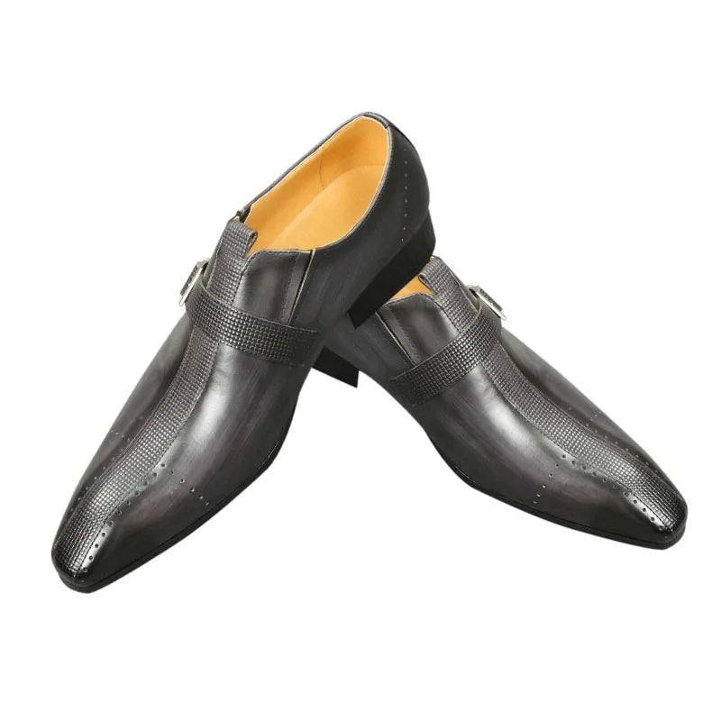 Men's Genuine Leather Buckle Strap Formal Oxfords