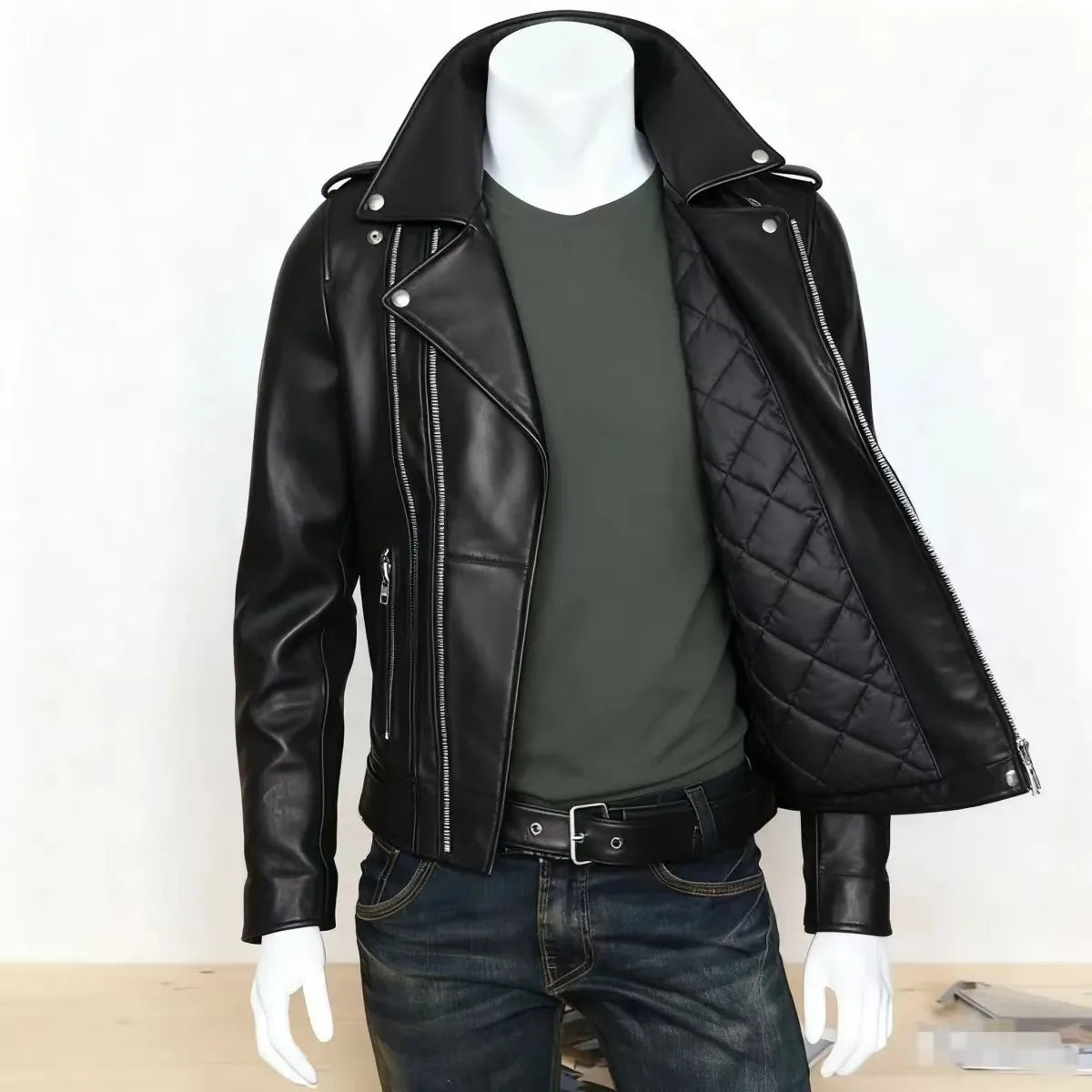 Men's Oversized Multi-Zip PU Leather Coat