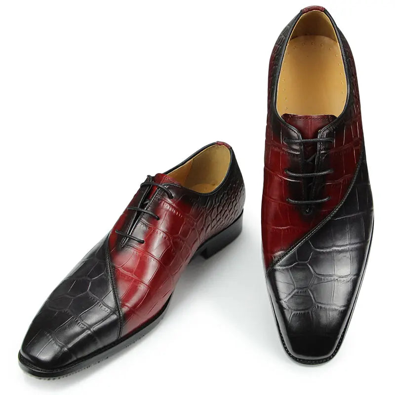 Fashion Men's Shoes New Oxford Red Black Mixed Color Zapatos De Hombre Genuine Leather Business Office Classic Leather Shoes Hot