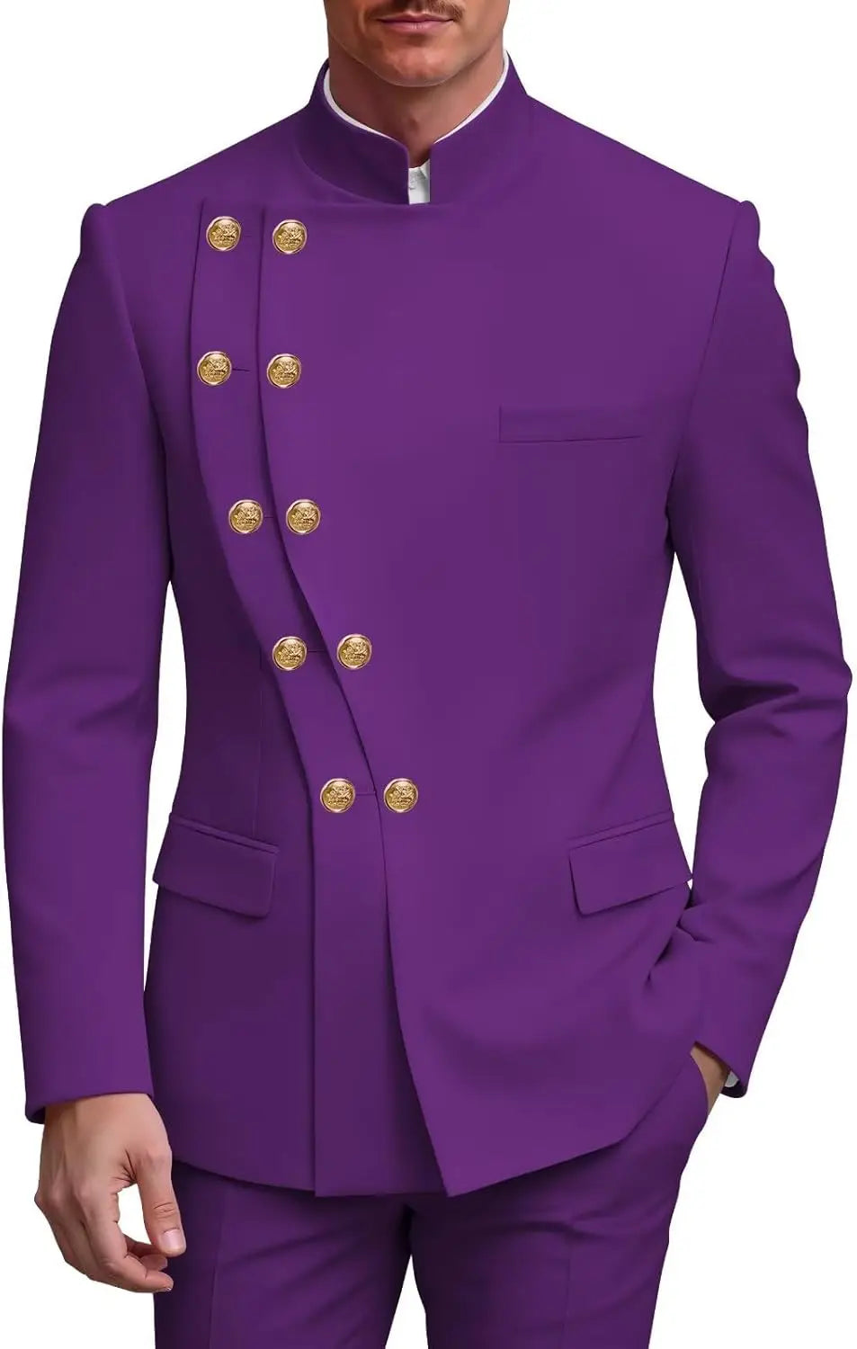 2 Piece Slim Fit Mens Suit Chinese Suits Stand Collar Tuxedo for Men Wedding Prom Blazer Pant Set