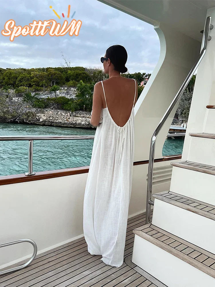 Women's Backless Lace-Up Spaghetti Strap Beach Maxi Dress