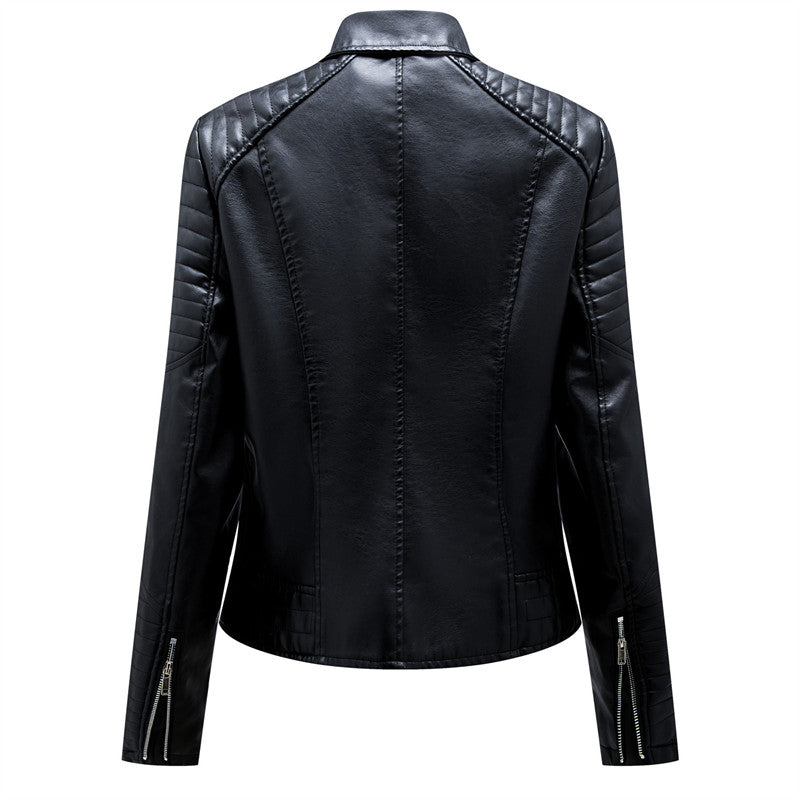 Women's Faux Leather Zipper Biker Jacket