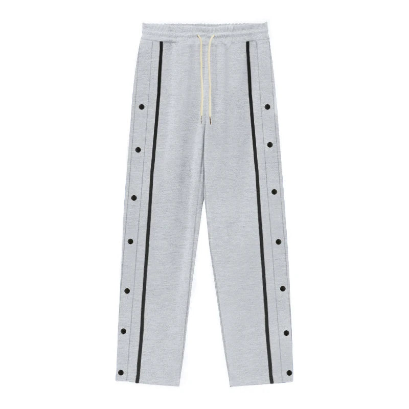Men's Loose Solid Patchwork Side Button Straight Trousers