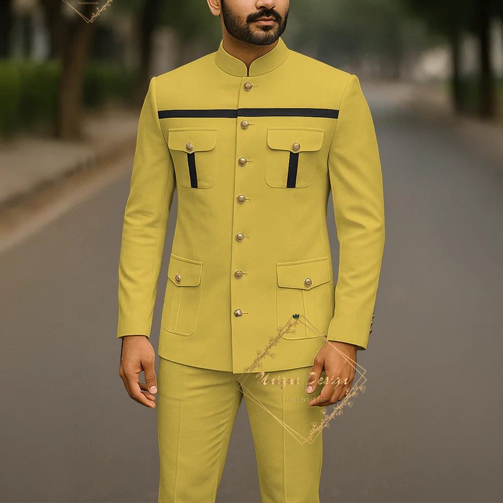 Men's Ivory Formal Safari 2-Piece Wedding Jacket Pants Set
