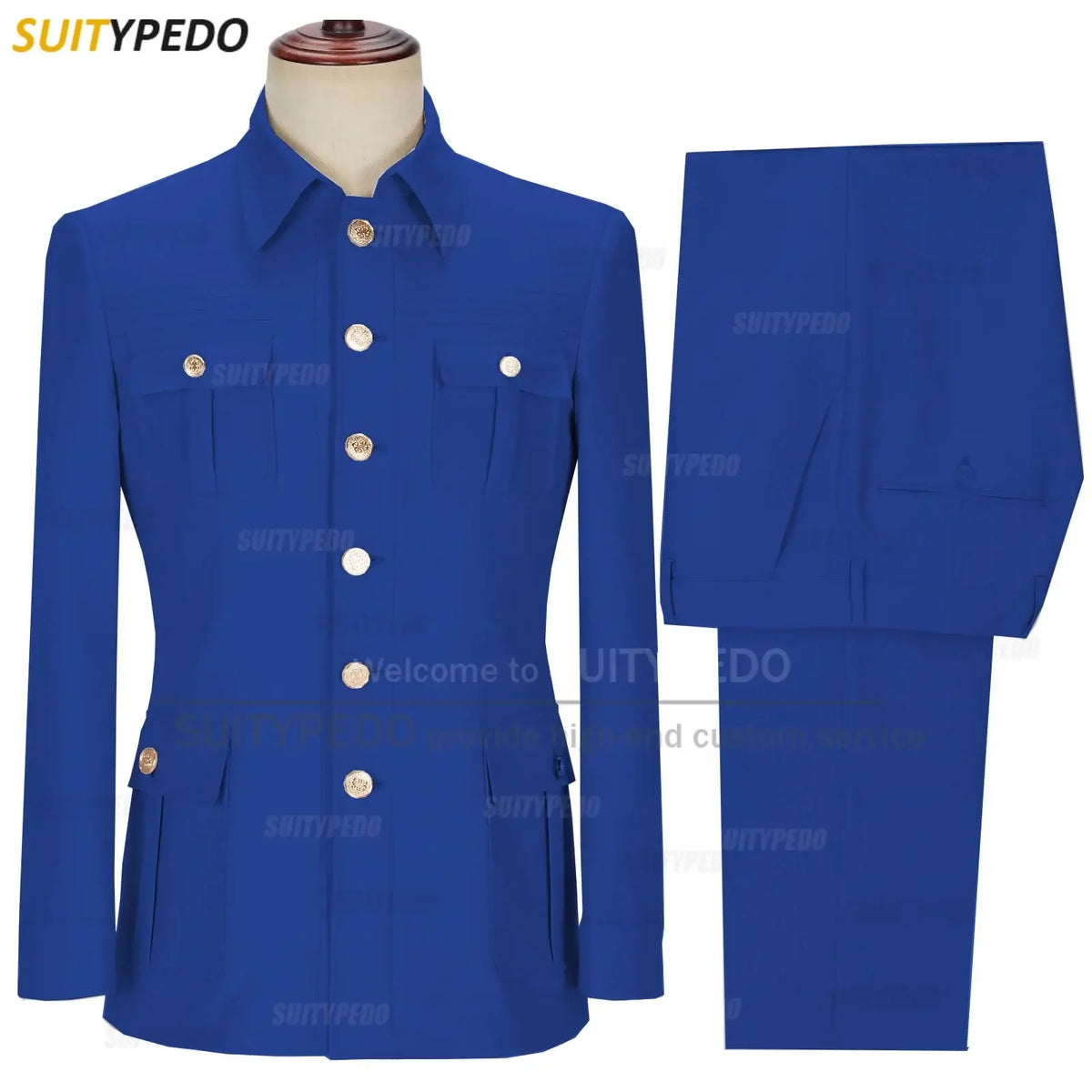 Men's Slim Fit Two-Piece Gold Button Wedding Suit