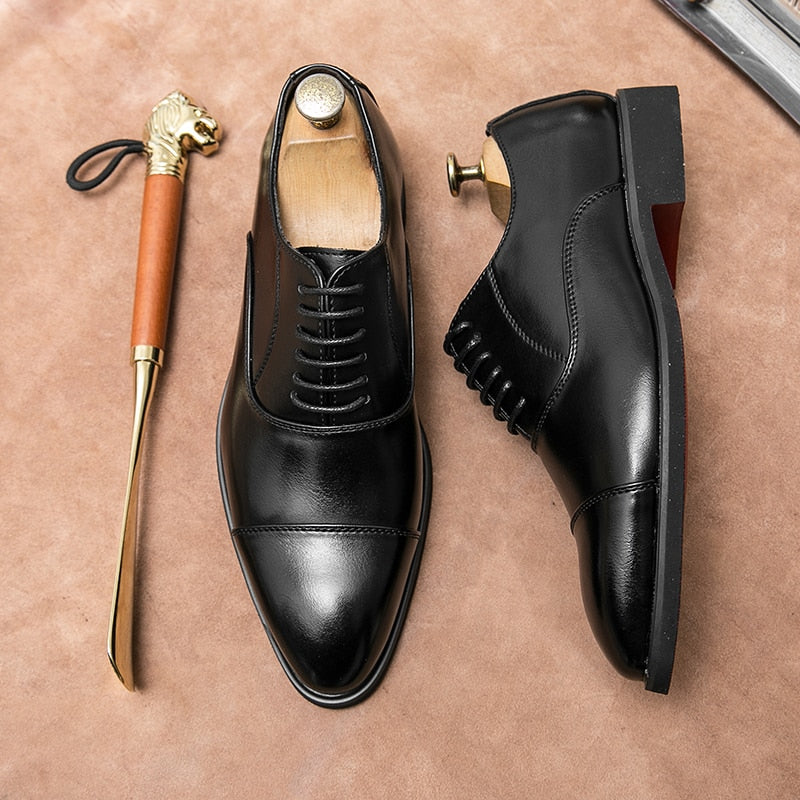Oksfordice za muškarce, smeđe i crne poslovne cipele na vezanje od PU-materijala, uredske brogue cipele, elegantne muške cipele