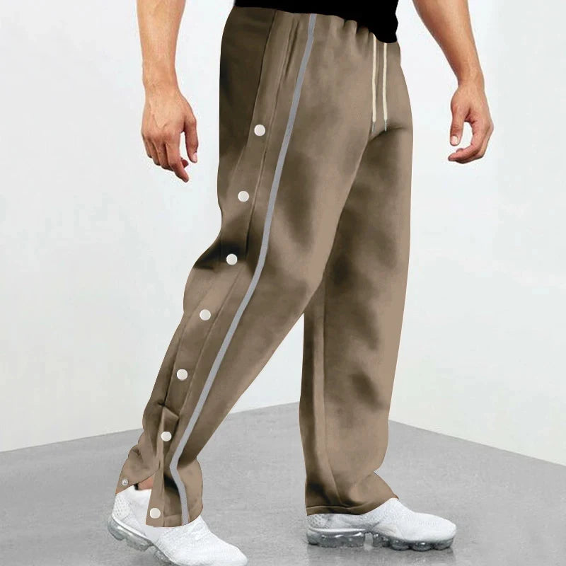 Men's Loose Solid Patchwork Side Button Straight Trousers