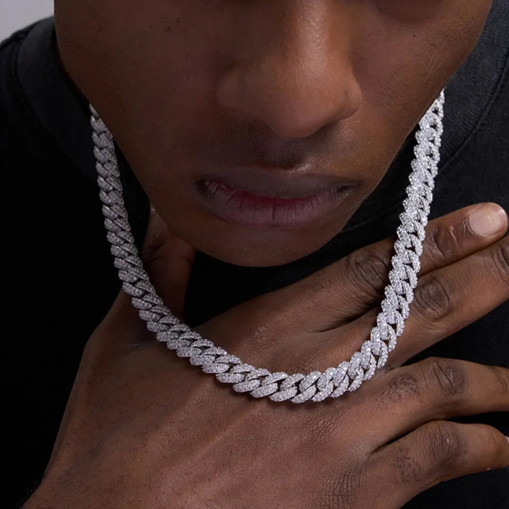 10mm CZ Stein Cuban Link Kette Silber Vergoldet Iced Out Miami Cuban Halskette für Herren und Damen