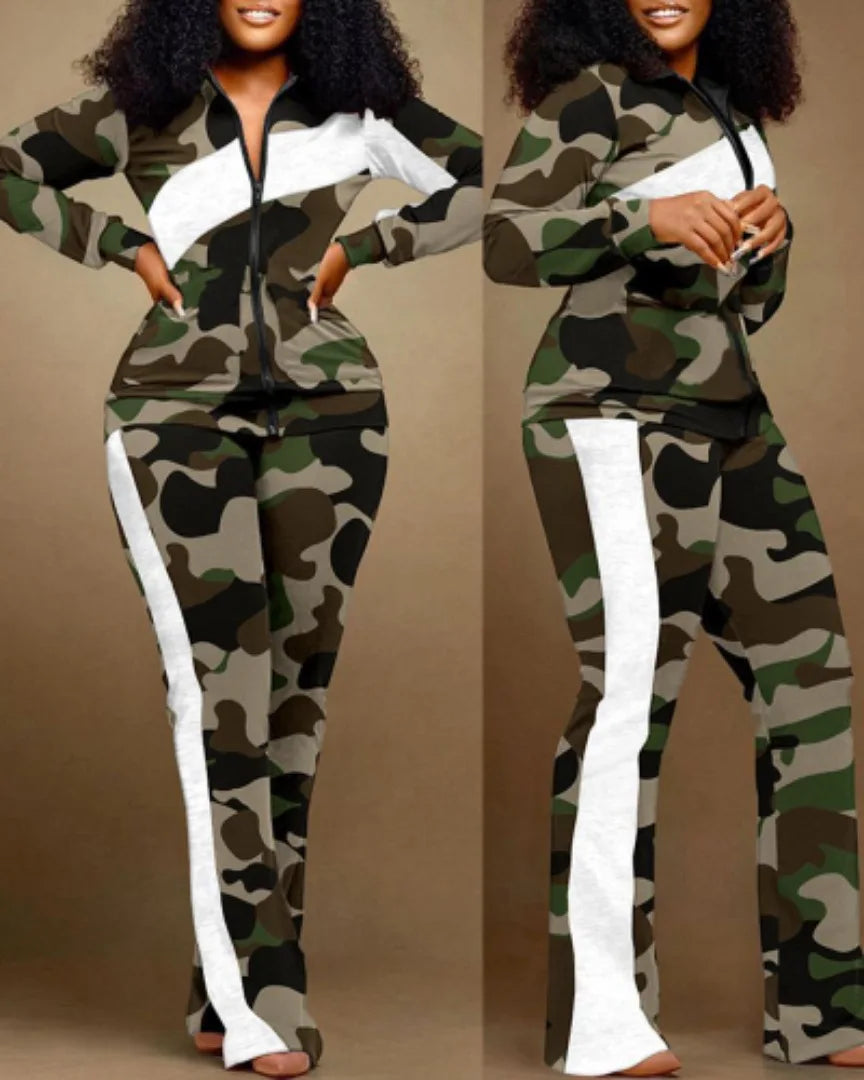 Women's Print Zip Top and Sweatpants Set