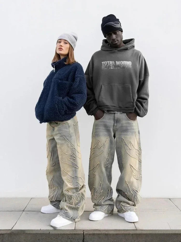 Men's High Street Patch Baggy Wide-Leg Jeans