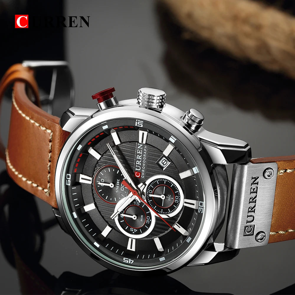 Men's Quartz Chronograph Leather Military Sport Watch