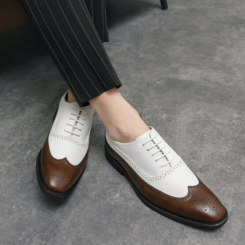 Men Wingtip Detail Dress Shoes, Business Two Tone Oxford Shoes For Wedding party