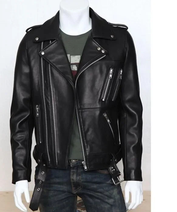 Men's Stand Collar Biker Leather Jacket