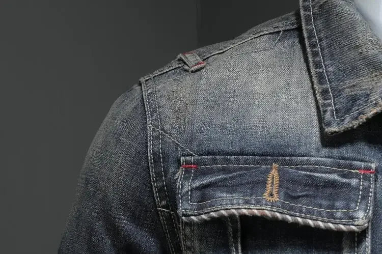 Men's Retro Denim Lapel Windproof Riding Casual Jacket