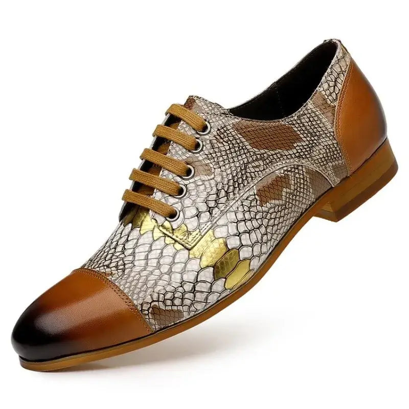 Luxury Brand Genuine Leather Men's Formal Shoes Fashion Snake Pattern Design Lace Up Men Business Dress Groom Wedding Shoes