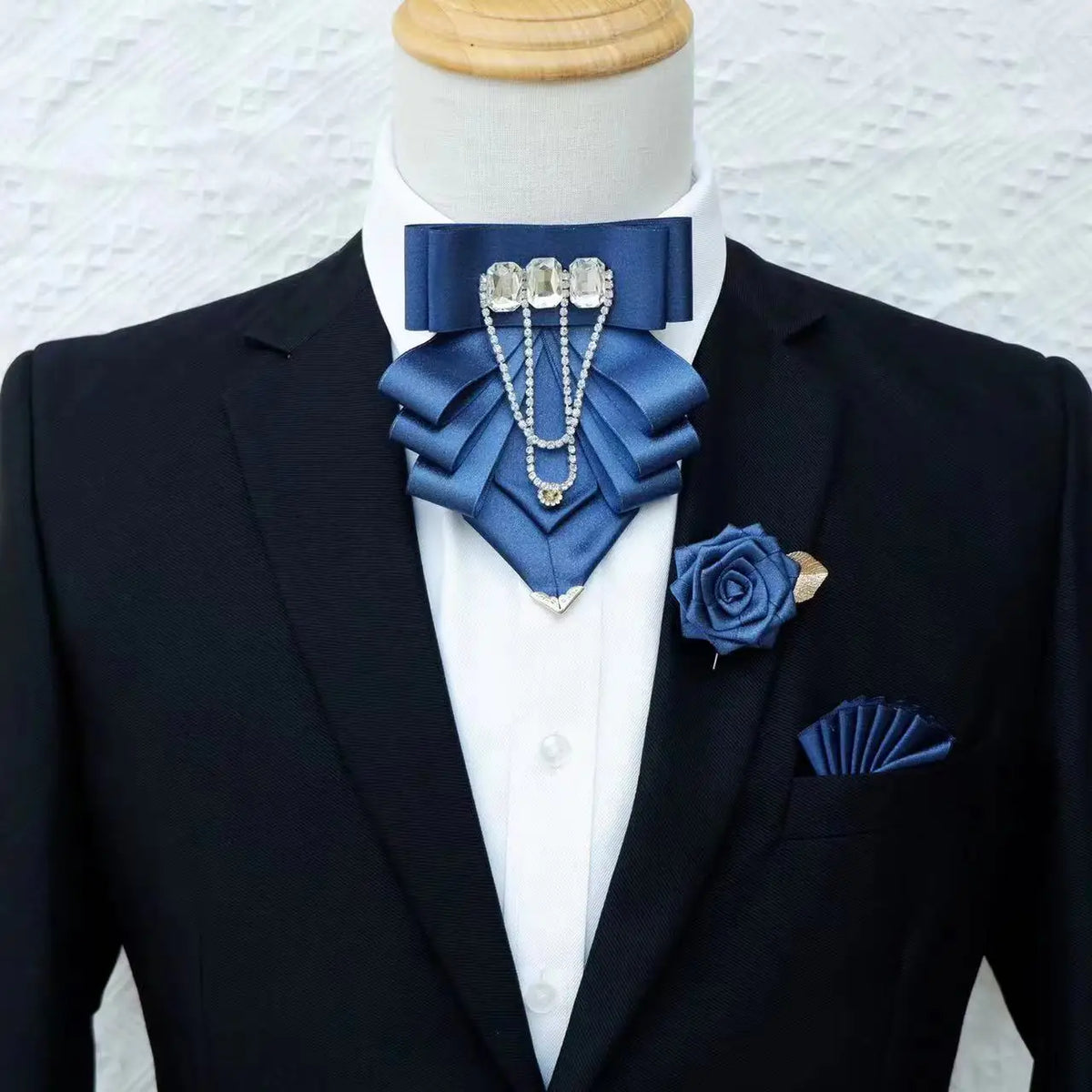 Men's Rhinestone Tassel Bow Tie and Brooch 3-Piece Set