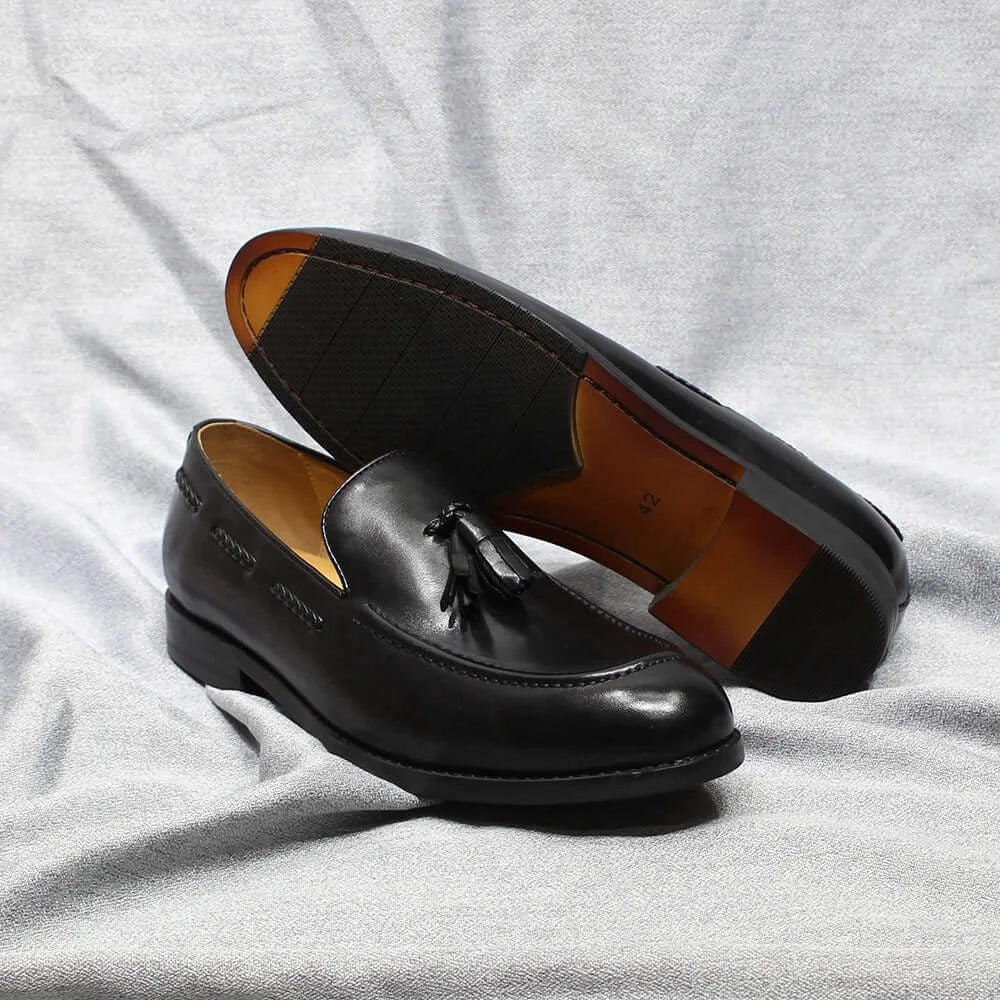 Mocassins pour homme de style italien, à pampilles, en cuir véritable de vache, confortables et faciles à enfiler, chaussures habillées décontractées pour mariage, fête et bureau