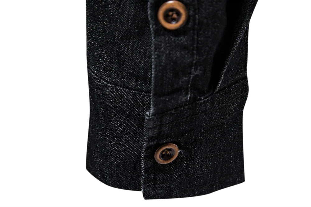 Men's Elastic Cotton Denim Long Sleeve Shirt