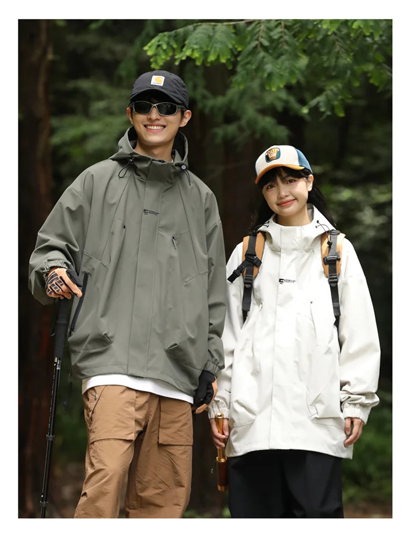 2024 New Men's Outdoor Hooded Windbreaker Jacket Autumn Waterproof Hiking Bomber Jackets Women Trekking Softshell Coats