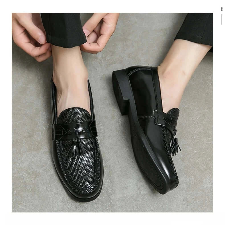 Men's Leather Brogue Tassel Loafers Wedding Dress Shoes