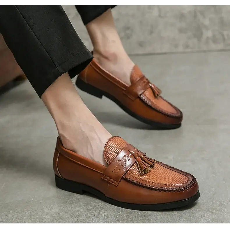 Men's Leather Brogue Tassel Loafers Wedding Dress Shoes