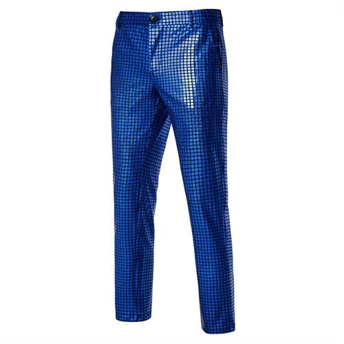 Men's Sequined Checkered Stretch Dance Party Suit Pants