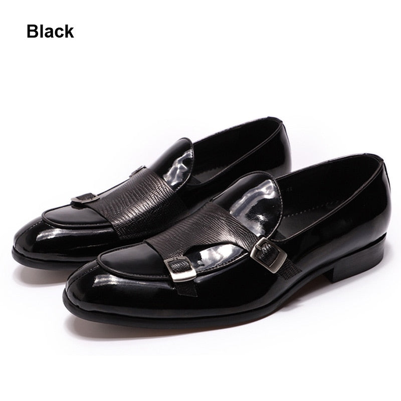 Men's Patent Leather Monk Strap Slip-On Loafers
