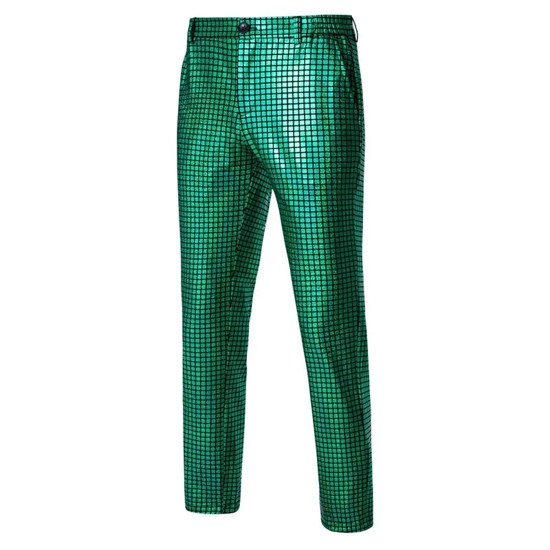 Men's Sequined Checkered Stretch Dance Party Suit Pants