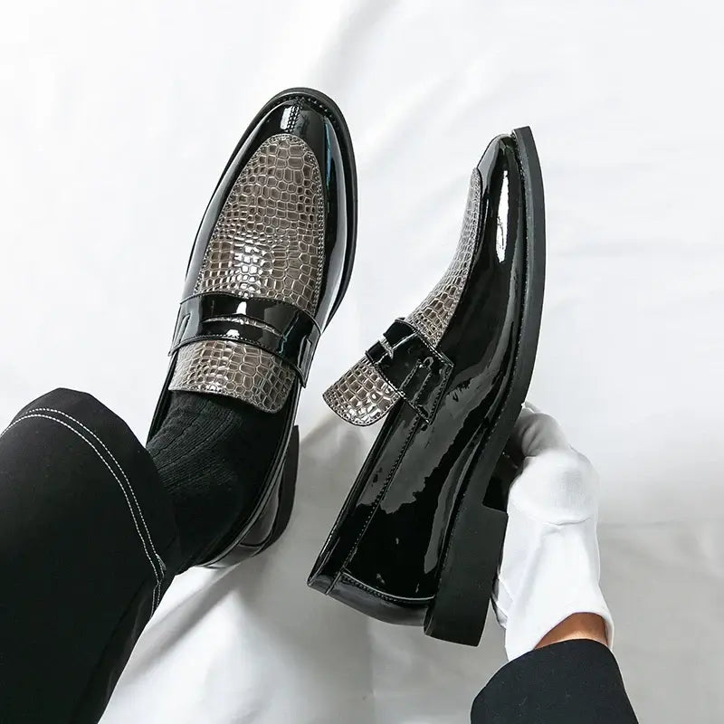 Men's Color-Block Round-Toe Business Loafers, Formal Wedding