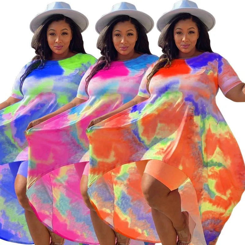 Women's Plus Size Tie-Dye Tank Top and Shorts Summer Set