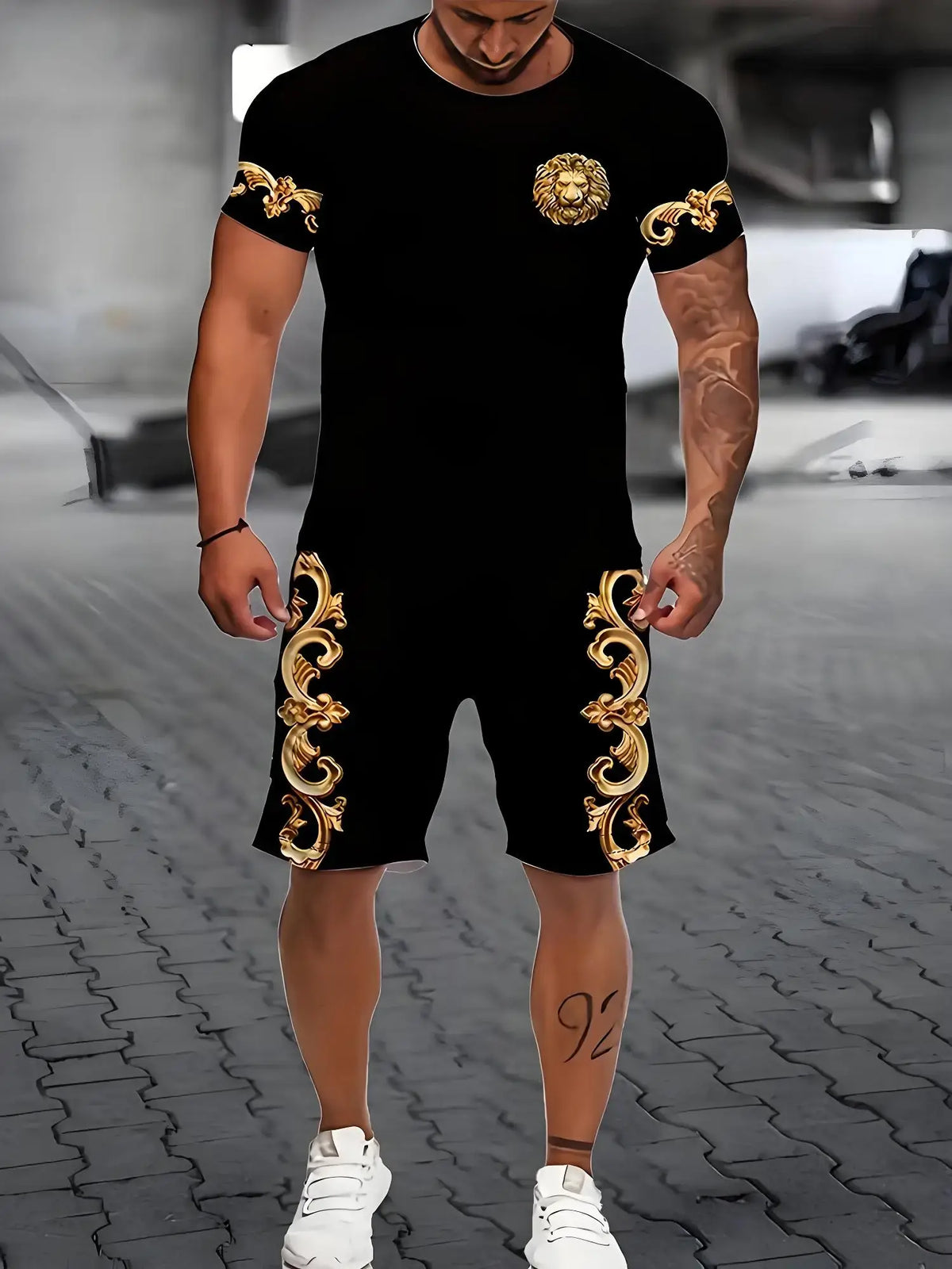 Men's Plus Size Short Sleeve T-Shirt and Shorts Set
