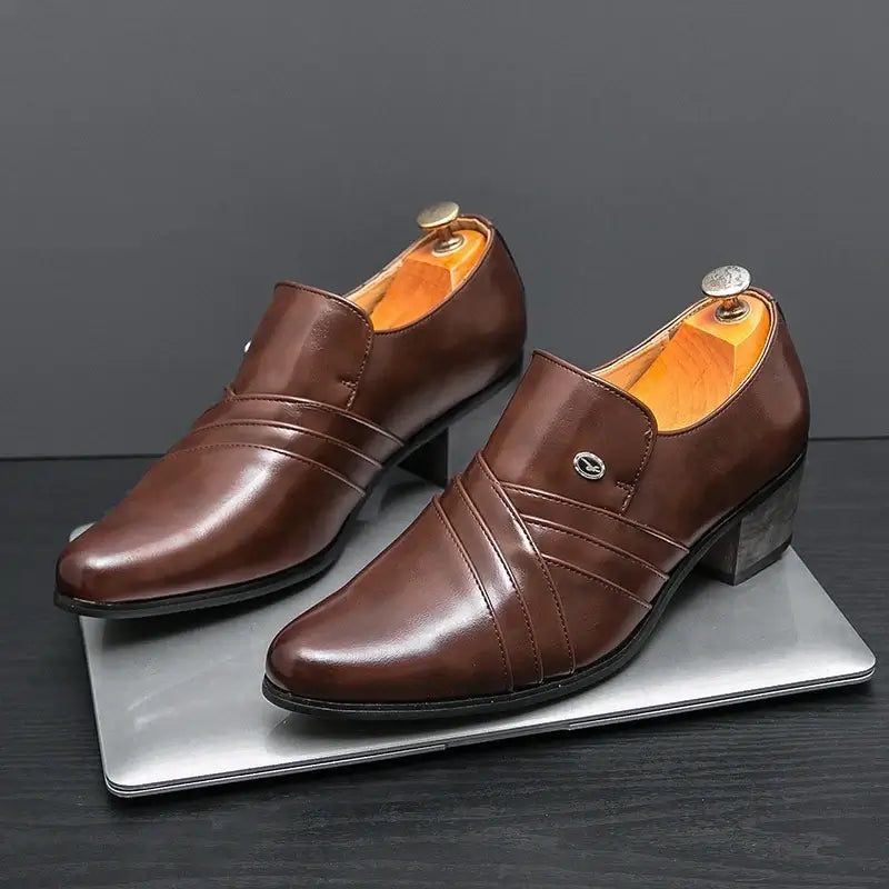 Men's Pointed Leather Height-Increase Business Dress Shoes