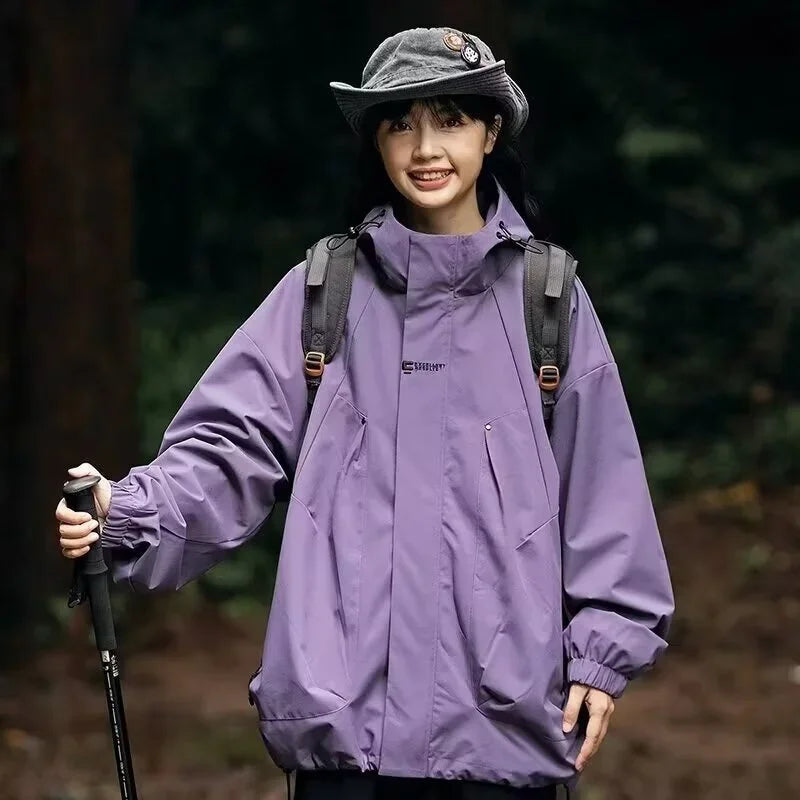 2024 New Men's Outdoor Hooded Windbreaker Jacket Autumn Waterproof Hiking Bomber Jackets Women Trekking Softshell Coats