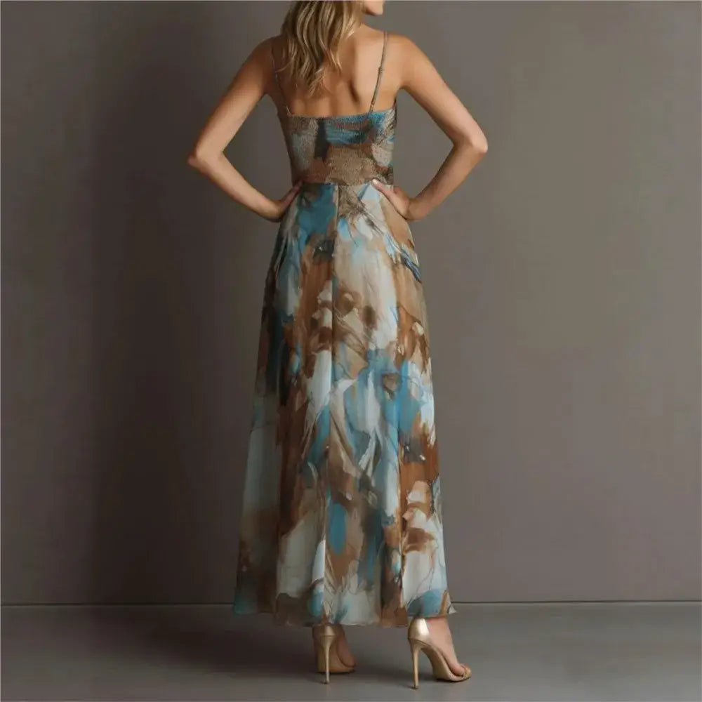 2026 Neue Kleider für Damen Mode Träger Strand Langes Kleid Elegant Bedrucktes Sexy Rückenfreies Vestido Temperament Mode Schlichter Stil