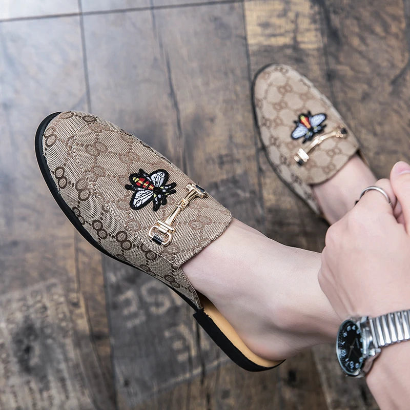 Sandals Designer Slipper Men Casual Shoes Luxury Brand High Quality Metal Button Slipper Loafers Summer Half Shoes For Men Shoes