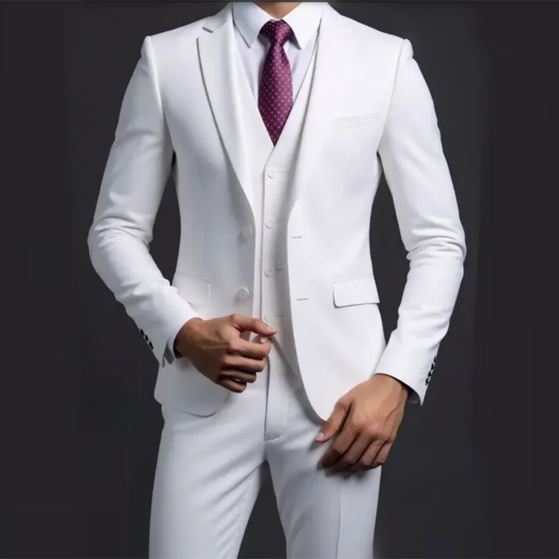 Men's British Solid Three-Piece Gentleman Suit, Business and Wedding