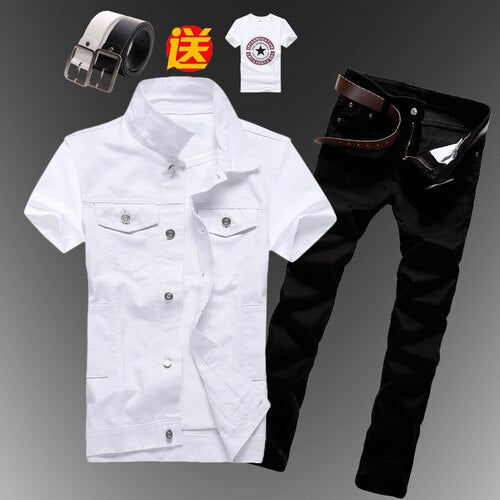 Men's Slim Fit Sleeveless Denim Vest and Jeans Two-Piece Set