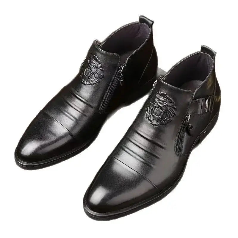 Men's British Pointed-Toe Mid-Calf Formal Wedding Dress Boots